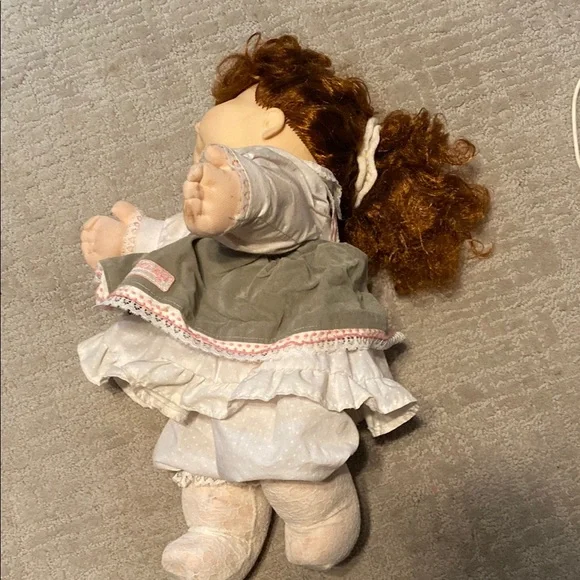Cabbage Patch Kid Doll with Red Brown Hair and Gray Dress - Picture 2 of 10